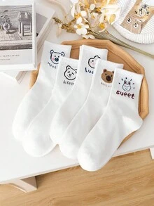 5 双女士袜子四季多色袜子多风格卡通动物熊兔子花朵可爱时尚甜美休闲袜，柔软舒适，适合居家、聚会和外出活动 - 彩色 - 查看 9