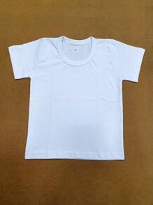 Plain White 100% Cotton Knit Shirt 1 To 14 Years - 白色 - 查看 1