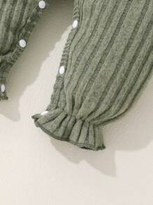 2pcs/Set Baby Girl Soft & Breathable Solid Color One-Piece Romper With Front Bow & Ruffle Details, Headband, Adorable