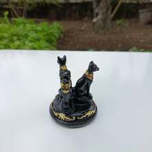 3 件创意猫形树脂工艺装饰品，办公桌装饰，带水晶球底座 - 黑色 - 查看 5