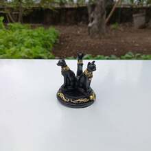 3 件创意猫形树脂工艺装饰品，办公桌装饰，带水晶球底座 - 黑色 - 查看 2