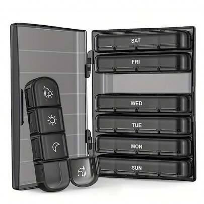 1pc Weekly Pill Organizer, 4 Times A Day, Large Daily Medication Box, 7 Days Portable Travel, Light-Proof Pill Case, Suitable For Fish Oil, Vitamins, Supplements, Medicines
