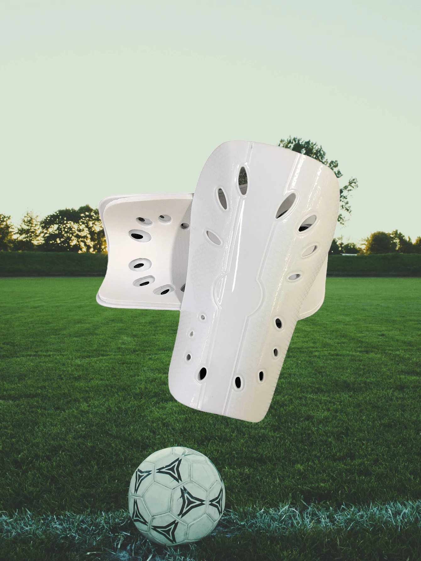 白色儿童和青少年专业足球骑行护腿板护胫板 - 白色 - 查看 1