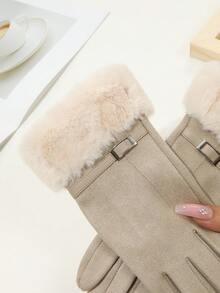 1 Cặp Găng tay cảm ứng lót da lộn giả màu đỏ rượu vang, thời trang ấm áp chống gió cho hoạt động ngoài trời và lái xe, tương thích với màn hình cảm ứng đầu ngón tay - Màu be - Xem 3