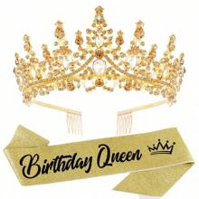 红水晶生日女王头饰皇冠女士生日女王头饰带优雅公主皇冠带梳子发饰生日快乐派对装饰品妈妈生日礼物 - 多色 - 查看 6