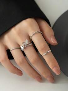 4 件装欧洲/美国法式蝴蝶戒指，简约时尚，精致女士开口戒指