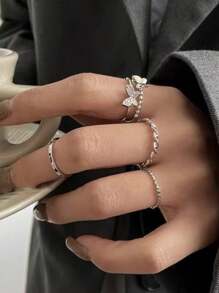 4 件装欧洲/美国法式蝴蝶戒指，简约时尚，精致女士开口戒指