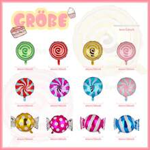 Big Eye Owl 甜蜜糖果气球套装糖果主题漩涡氦气聚酯薄膜气球派对生日装饰用品圆形女儿 12 件圣诞节 - 彩色 - 查看 2