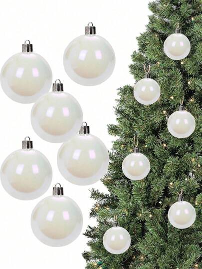 12pcs Christmas Iridescent Ornaments Balls Christmas Decorative Pearl White Hanging Ornaments DIY Clear Christmas Ball Ornaments For Xmas Party Christmas Tree Birthday Wedding Decor (1.97in)