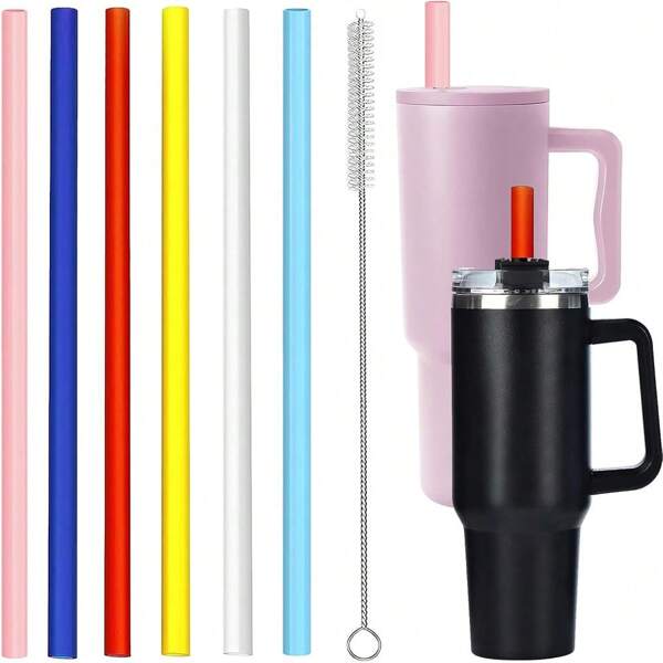 6 confezioni di cannucce riutilizzabili di ricambio per bicchieri da viaggio da 40 once, cannucce in plastica con spazzolino per la pulizia, compatibili con tazze e borracce da 30 once, regalo per la cucina e il Natale