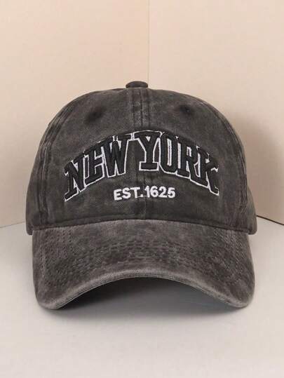 1pc Unisex Embroidered NEW YORK Washed Baseball Cap Outdoor Adjustable Sunscreen Casual Visor Hat