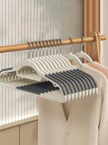 5pcs/10pcs Multi-Functional Household Clothes Hangers, Traceless Non-Slip Design, Thickened And Reinforced Shoulder-Saving Dual Hangers, Suitable For Drying Wet And Dry Clothes - Grey - View 5