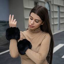 纯色蓬松袖口，优雅柔软温暖毛绒手腕保暖器，装饰性冬季防风配件 - 彩色 - 查看 5