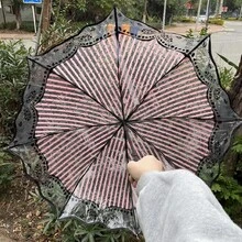 1 件手动粉色蝴蝶图案 PVC 折叠雨伞，适合旅行摄影、通勤、防风防水、摄影道具、艺术、礼物、公主雨伞、男女通用 - 彩色 - 查看 3