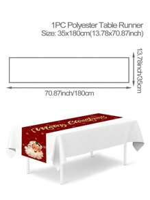 Christmas Themed Table Runner With Cute Santa Claus Image, Suitable For Christmas Family Gathering Party Tabletop Center Decor