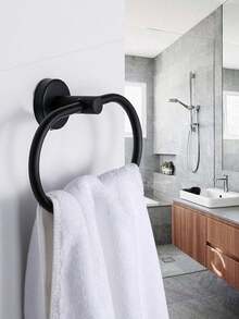 1pc Stainless Steel Gold Bathroom Hardware Accessories Set, Including Towel Hook, Towel Ring, Towel Bar And Toilet Paper Holder' - Black - View 4