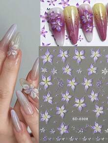 Miếng dán móng nghệ thuật hình hoa nổi 1 tờ 5D tự dán hình hoa trang trí móng tay thanh lịch màu xanh lá cây tím hồng vật dụng thiết kế móng tay hình hoa loa kèn trang trí móng tay cho phụ nữ cô gái tự làm móng tay 1 chiếc - Nhiều màu - Xem 8