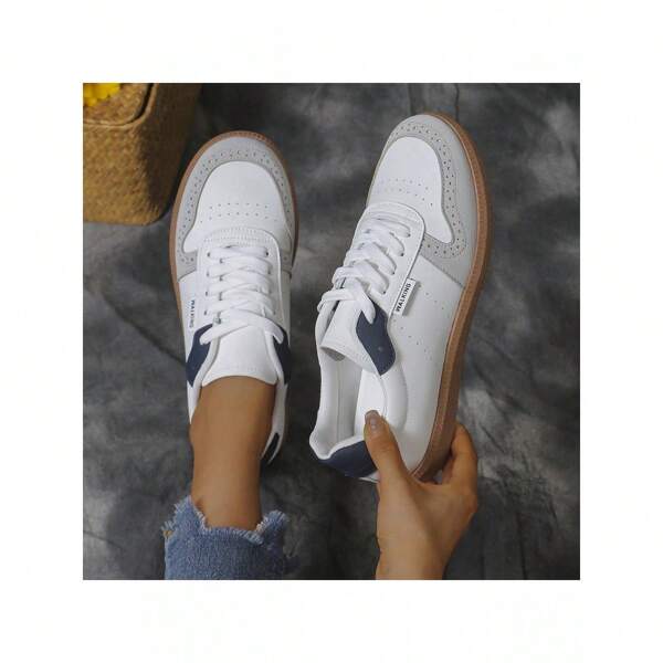 1 Pair Comfortable Versatile Durable Lace Up Flat Casual Sneakers For Women