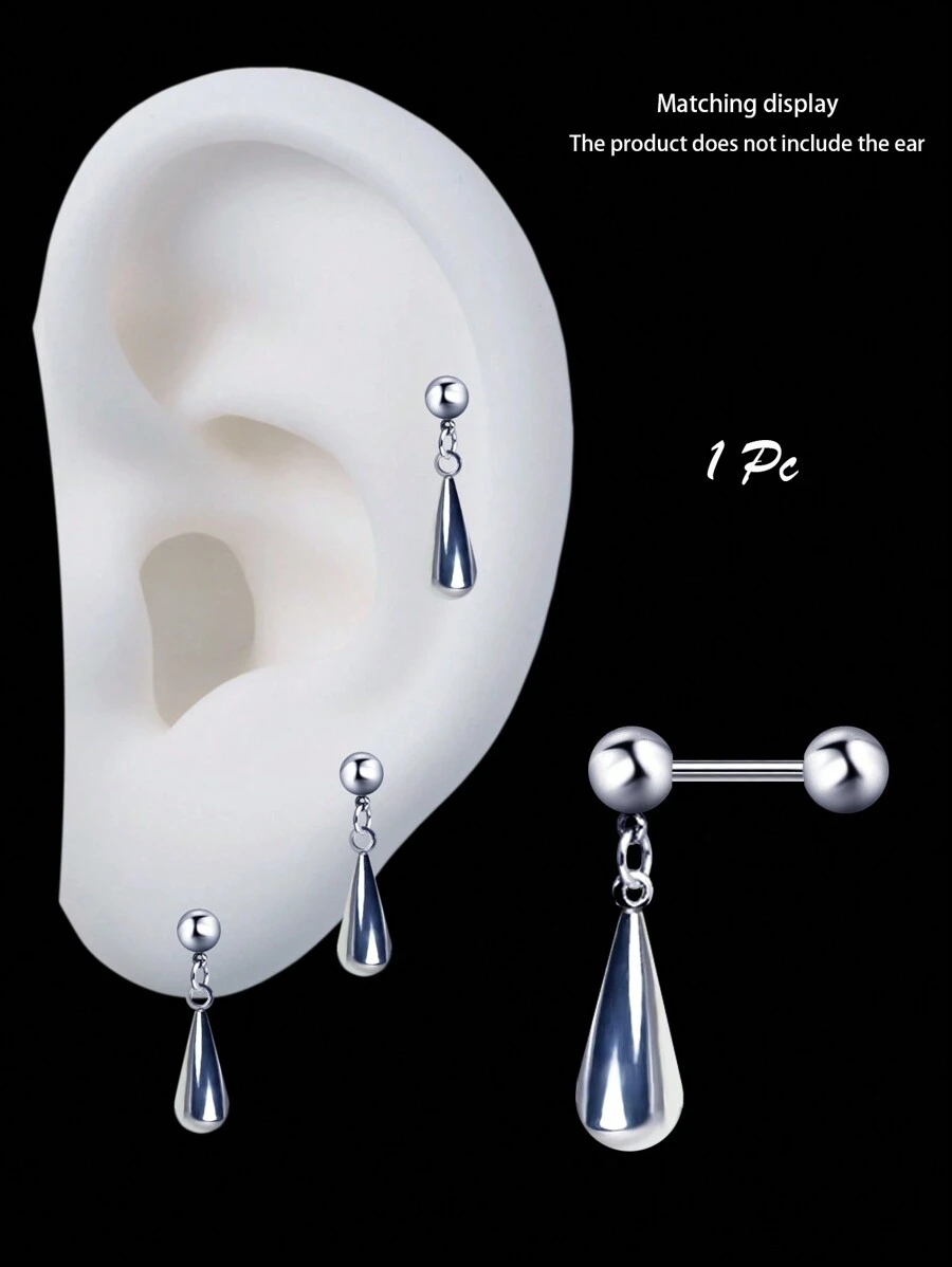 1Pc Not Allergic Silvery Stainless Steel Drop Pendant Earring Dopamine Barbell Earrings Helix Piercing Ear Bone Nail