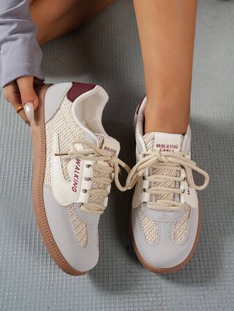 SHIHUA Women's Casual Sneakers, 2025 Spring Autumn New Patchwork Color Block Design Flat Slip-On Shoes, Comfortable Versatile Daily Commuting Simple White Shoes, Student Shoes, Fashionable Low-Top Training Shoes, Retro Gump Shoes