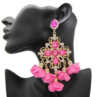 1 Pair Bohemian Style Large Pendant Earrings, Bridal Wedding Jewelry For Women