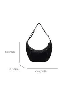 1 件简约女士新月斜挎包、单肩包 - 黑色 - 查看 5