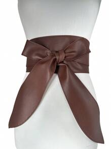 1pc Thick Knot Bowknot Waist Belt Made Of Super Soft Pu Leather - Chocolate Brown - View 2