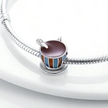 1Pc Silver Color Relaxing Time Exquisite Enamel Coffee Cup Book Coffee Pot Coffee Beans Pendant Charm Fit Snake Bracelet Necklace Beads For Diy Jewelry Making Women Jewellery Daily Wear Gift For Girl