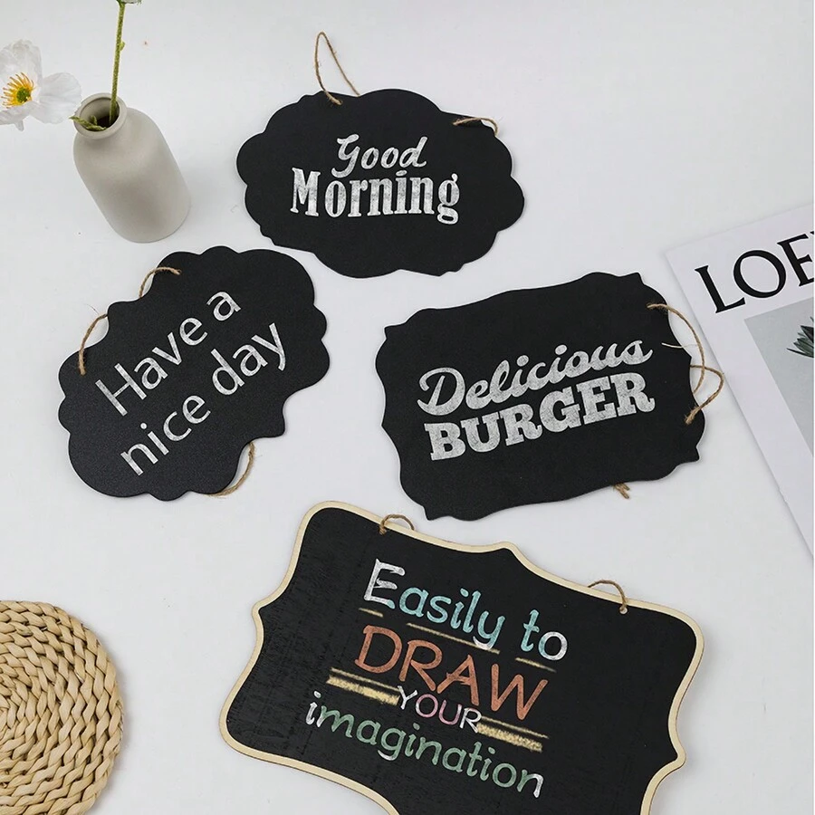 木制艺术面板 - 用于家庭装饰的装饰黑板，壁挂式，配有挂绳，适用于办公室、婚礼、派对和生日装饰 - 农舍风格备忘板 - A款 - 查看 1