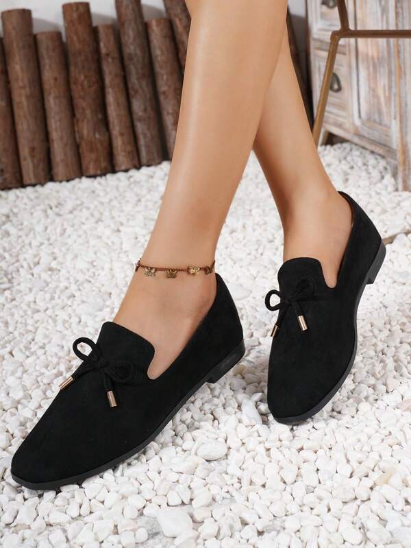 Black Slip-On Loafers For Women, New 2024 Autumn/Winter Slouchy Casual Flats, Comfortable British Retro Style Moccasin Boat Shoes