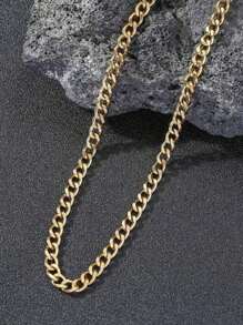 1pc 18K Gold Plated Stainless Steel Twisted Chain Necklace, Simple Design Suitable For Men's Daily Wear, Gift For Boyfriend, Father, Husband, Classmate