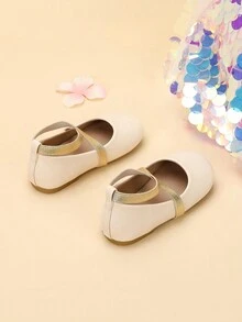 新款舒适轻便圆头公主鞋，浅口，金色，交叉带，松紧带，易穿脱，儿童软底皮鞋，幼儿芭蕾平底鞋，适合上学、购物、散步、户外活动，适合所有季节 - 杏色 - 查看 3