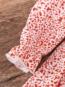 Young Girl' Elegant All-Over Digital Print Drawstring Waist A-Line Hem Princess Dress, Suitable For Party, Beach, Vacation, Spring/Autumn - Multicolor - View 4