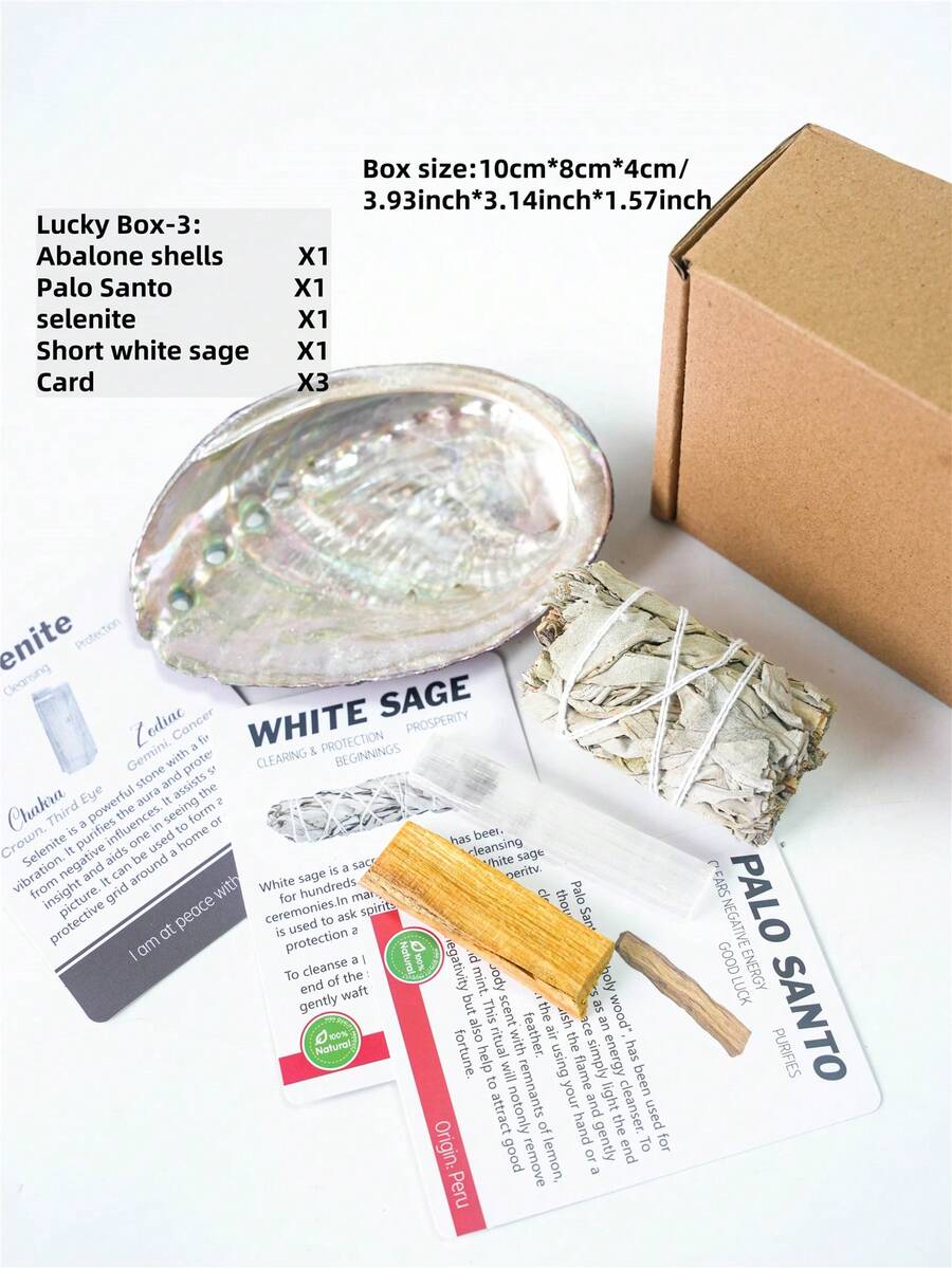 Sage Smudging Kit With Box, White Sage Bundle, Palo Santo,Selenite