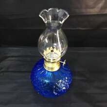 1 Ornament Vintage Glass Oil Lamp Blue Exquisite Engraved Fuel-Burning Lamp Blue Decoration (Excluding Fuel) Best Gifts Decoration, Home Decor, Room Decor