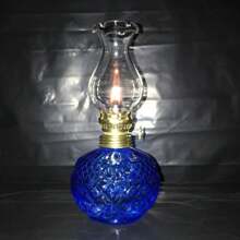 1 Ornament Vintage Glass Oil Lamp Blue Exquisite Engraved Fuel-Burning Lamp Blue Decoration (Excluding Fuel) Best Gifts Decoration, Home Decor, Room Decor