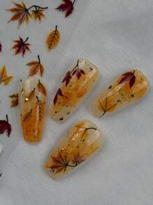 1. 秋冬季激光美甲贴纸，黄色和红色设计风格，以及温暖的枫叶色调，适合美甲爱好者收藏，也适合女性和女孩DIY美甲。 - 彩色 - 查看 7