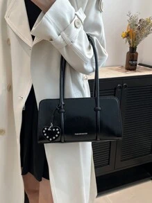 Leather Shoulder Bag For Women Designer Ladies Underarm Bag Work Tote Handbag Purse - Black - View 5