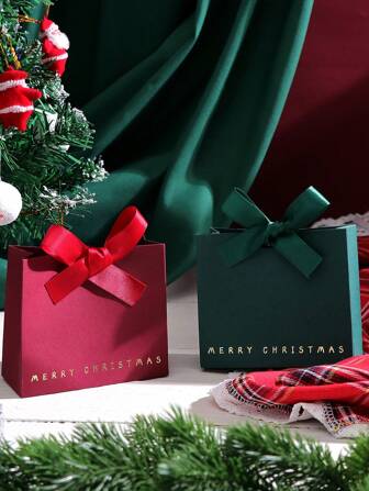 10pcs Elegant Merry Christmas Mini Gift Bags With Satin Ribbons - Classic Black, Green, And Red Designs Featuring Gold Foil Text - Perfect For Chocolates, Candies, And Small Gifts - Ideal For Holiday Celebrations, Christmas Party Favors, And Festive Gift Wrapping,Christmas