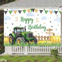 1 件，农用拖拉机生日背景，绿草横幅，割草机主题农场生日快乐派对装饰，无需电源，家庭厨房派对用品 - 1個 - 查看 3