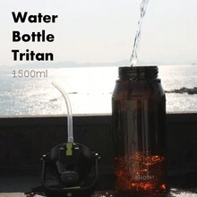 SHOTAY 1.5L/50.73oz Tritan Large Capacity Sport Water Bottle, Direct Drinking With Removable Straw, Can Be Used As Phone Holder, Fitness Water Cup - Black - View 2