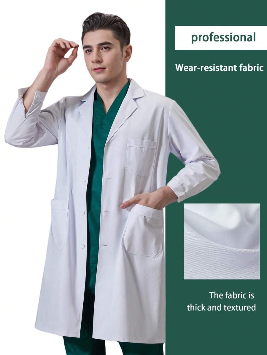 Camice medico a maniche lunghe, tessuto spesso, adatto per laboratorio, servizio alimentare, farmacia, clinica dentistica, salone di bellezza, per uomo, autunno, inverno, primavera - Bianco - Visualizzare 1