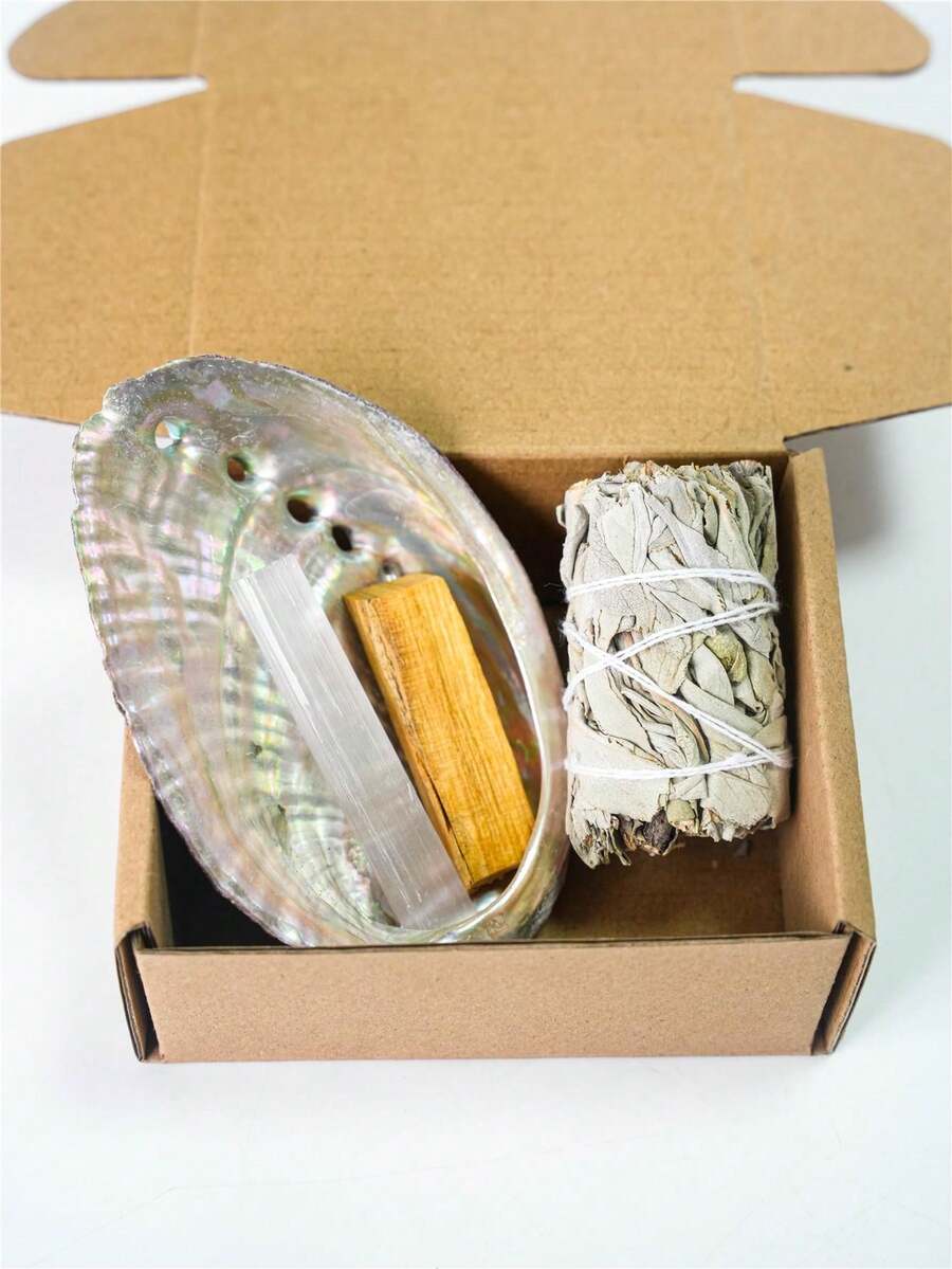 Sage Smudging Kit With Box, White Sage Bundle, Palo Santo,Selenite