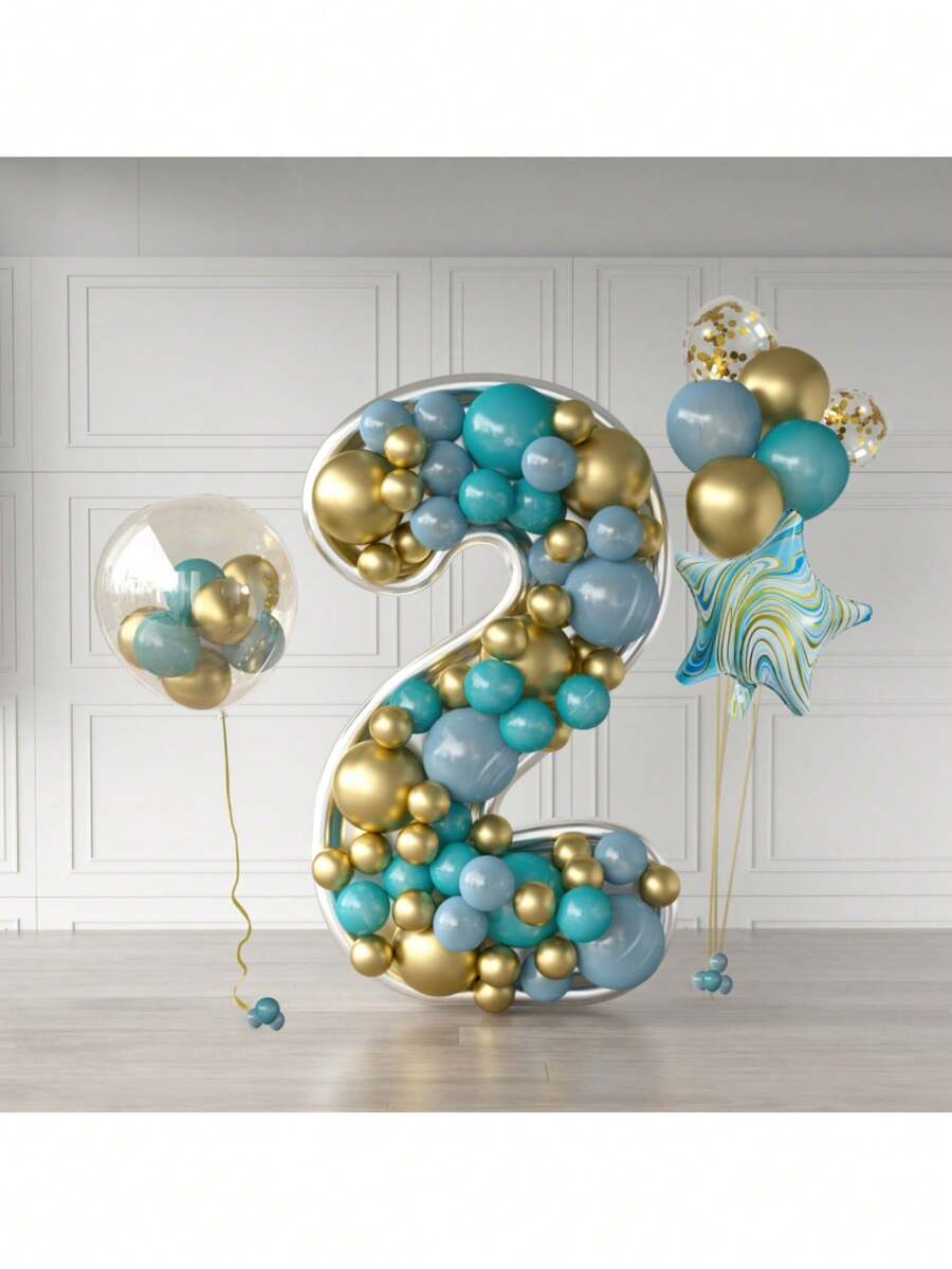 1 个超酷 DIY 数字气球，适合派对、生日、新年庆祝活动，瞬间提升活动氛围 - 湖藍套裝 - 查看 1