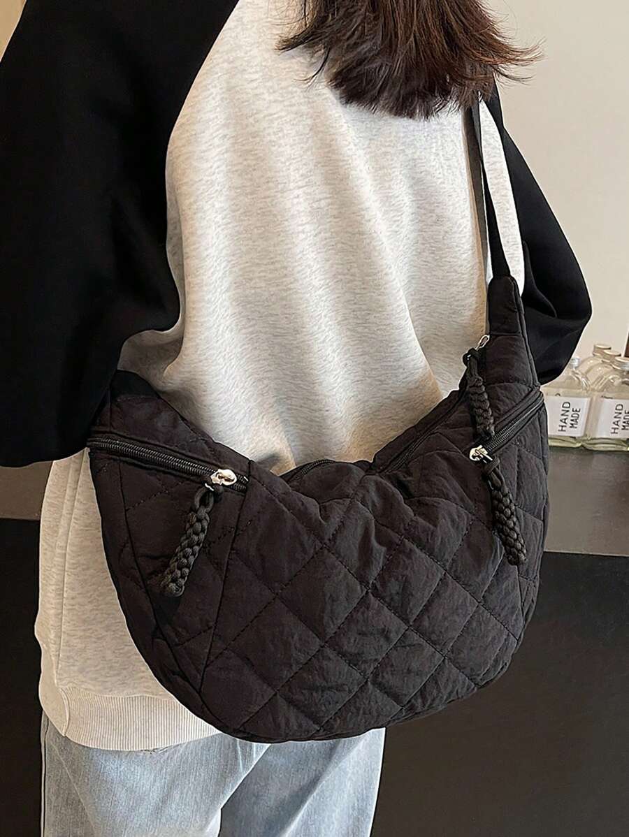 1 件简约女士新月斜挎包、单肩包 - 黑色 - 查看 1