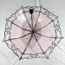 1 件手动粉色蝴蝶图案 PVC 折叠雨伞，适合旅行摄影、通勤、防风防水、摄影道具、艺术、礼物、公主雨伞、男女通用 - 彩色 - 查看 9