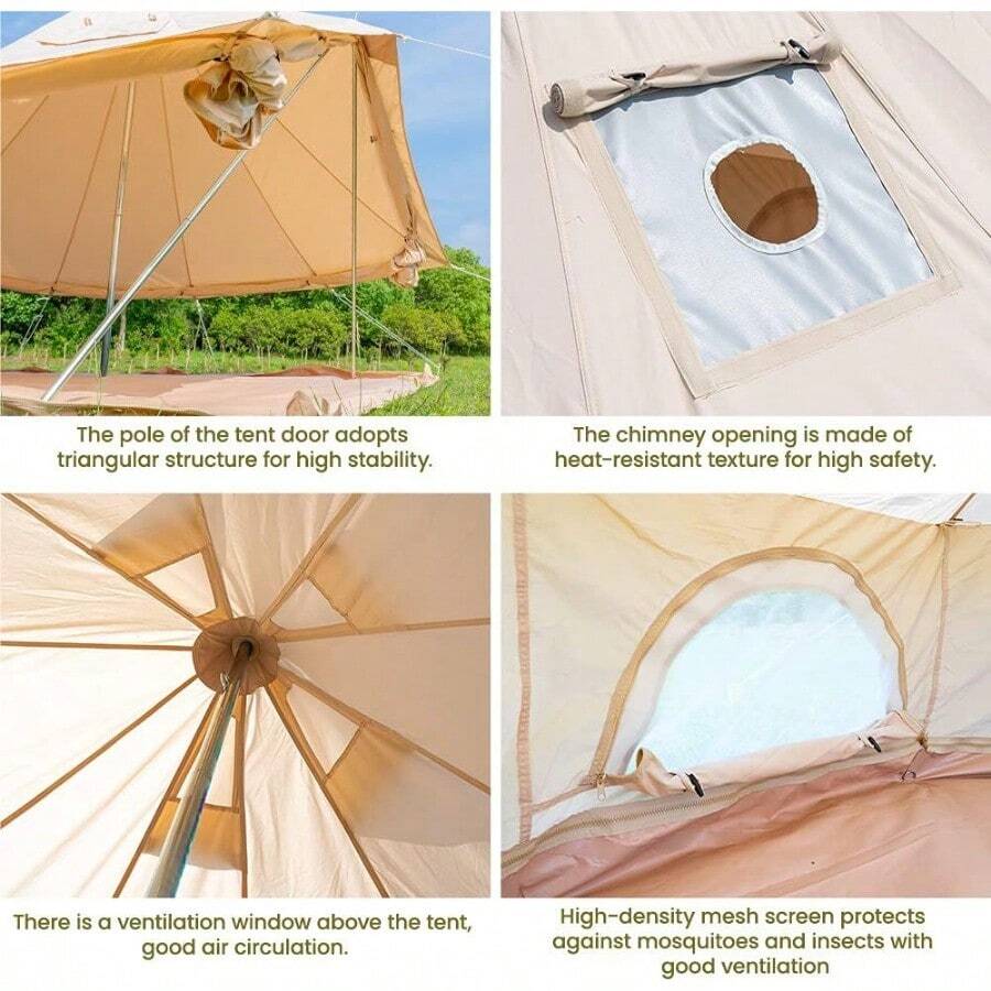 Canvas Tent Bell Tent Yurt With Stove Jack Zipped Removable Floor For