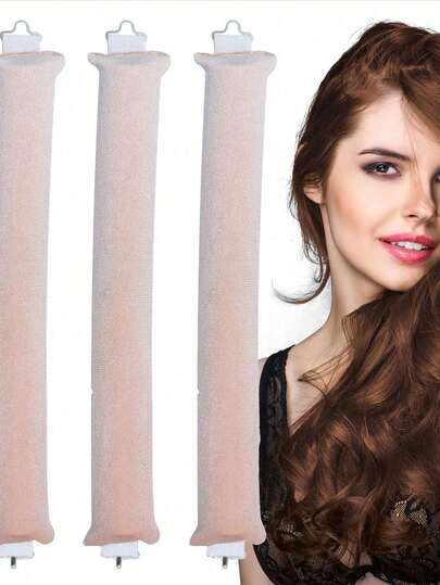 3pcs No-Heat Hair Curlers, No-Heat Hair Curlers, Crimping Hair Curlers With Hooks, Overnight No-Heat Hair Curling Wand For Women Long Hair Styling Tools (Beige)