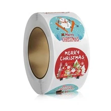 500 miếng/cuộn Nhãn dán Giáng sinh 2,5cm, Đồ trang trí ngày lễ vui tươi, Nhãn dán hình người tuyết và cây thông Noel hoạt hình dễ thương, Cuộn tròn tự dính để đóng gói quà tặng - Nhiều màu - Xem 7