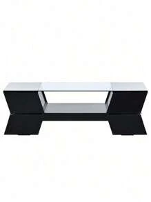 6Mm Glass-Top Coffee Table,Modernist 2-Tier Center Table For Living Room, With Open Shelves And Cabinets,With Ample Storage SpaceGeometric Style,Good Waterproof Performance,Black.,Victory Store